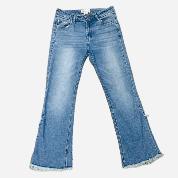 👖🌿 FOR THE REPUBLIC Flared Jeans | Sz 4 | Light Wash Cropped Raw Hem Denim‎ - Picture 2 of 4